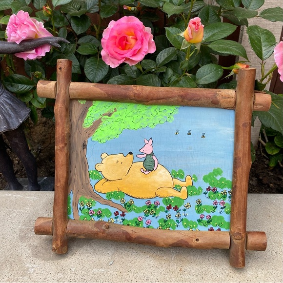 Winnie The Pooh and Piglet Laying on Grass Hand Painted Acrylic on Wood Inspired - Picture 6 of 8